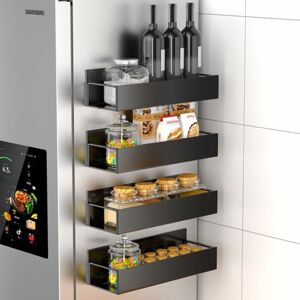 Elite Home® mágneses fém polc, konyhai tárolórendszer hűtőre, mikróra mosógépre, 4 db-os, fekete