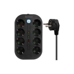 Hálózati elosztó 8 db aljzattal, 3 db USB és 1 db USB-C porttal,  2m hosszabbító