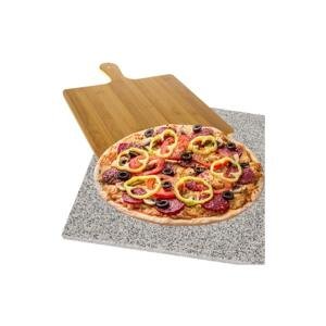 Nagy méretű gránit pizzakő, 38 x 36 x 2 cm,  ajándék bambusz pizzalapáttal
