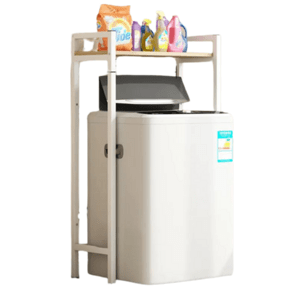 Elite Home® masszív fém fürdőszobai polc felültöltős mosógép fölé fa polccal, fehér - 120 cm
