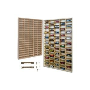 Fenyő színű fa polc kisautók, Matchbox tárolására, 90 rekeszes, 78.5 x 50 x 4,5 cm