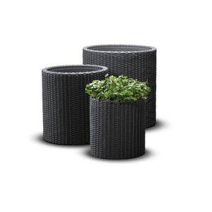 Keter Virágcserép készlet polyrattan CYLINDER 3in1 antracit