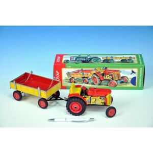 Teddies Traktor utánfutó piros fém 28 cm Kovap doboz