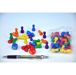 Társasjáték Fafigurák 25 mm 24 db 6 szín + 2 kocka