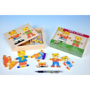 Fa puzzle játék maci ruhával színes 19 x 14 x 4cm