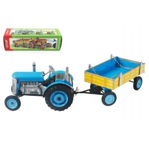Teddies Traktor Zetor utánfutóval kék fém 28 cm Kovap doboz