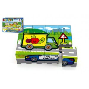 Játék fa kockák első autóim 12 db doboz 17 x 12, 5 x 4 cm