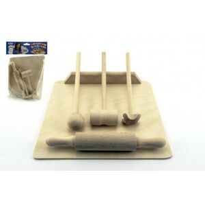 Konyhai játék eszközök vágódeszka/sodrófa/fakalapács 20 cm