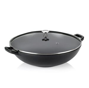 Wok serpenyő  KELA fedeles 36 cm öntöttvas fekete
