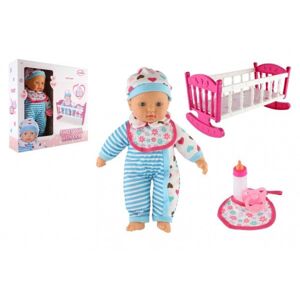 Játékbaba cumival és bölcsővel 38 cm