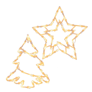 Ablakdíszek készlete csillag és fa meleg fehér 2 db